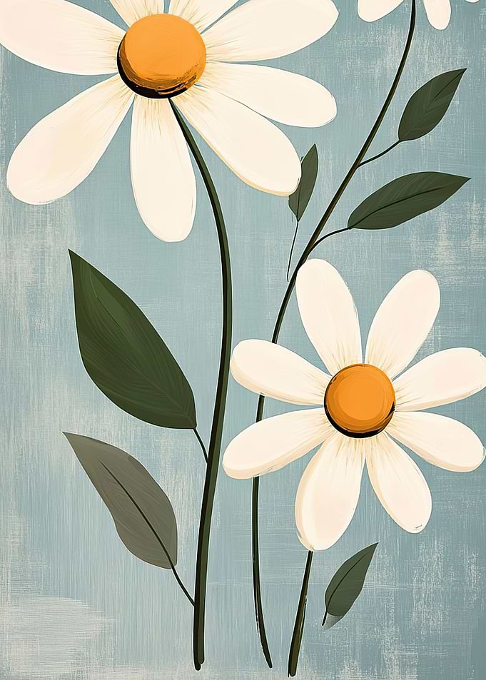 Daisies on a Blue Textured Background