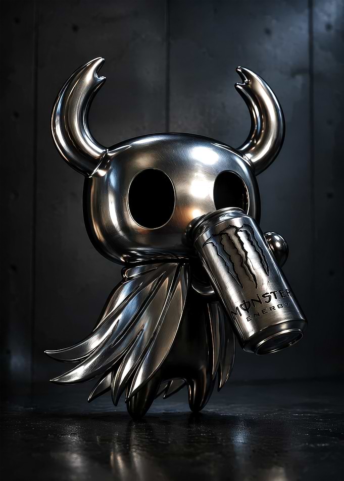 Hollow Knight Knight with Monster Energy Can