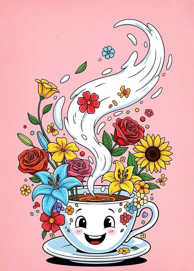Happy Coffee Cup with Flowers
