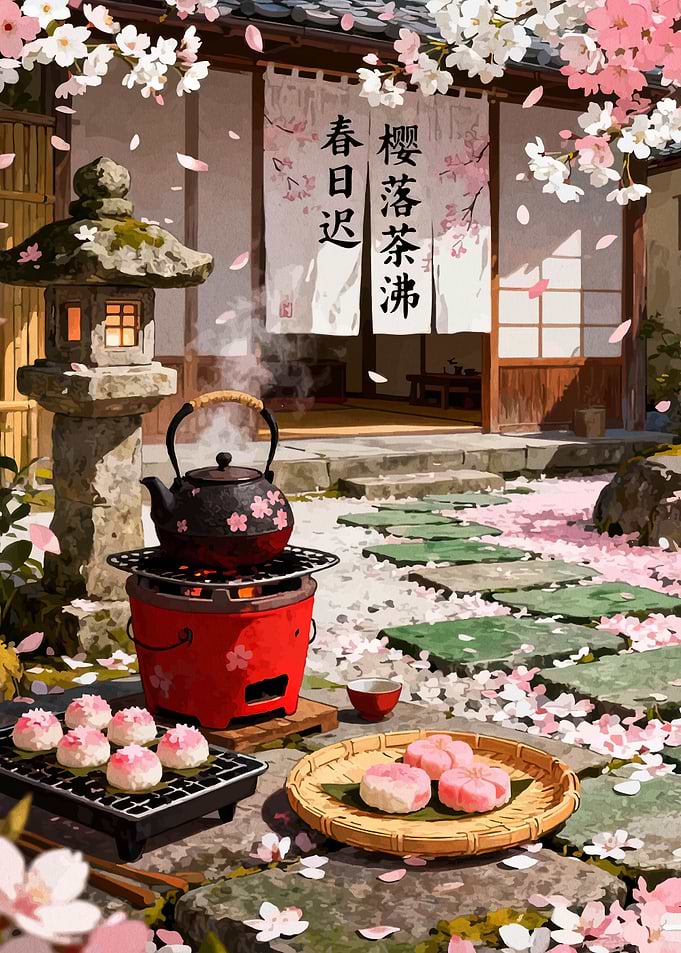 Japanese Tea Ceremony with Cherry Blossoms