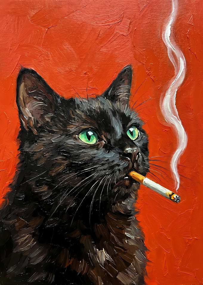 Black Cat Smoking a Cigarette