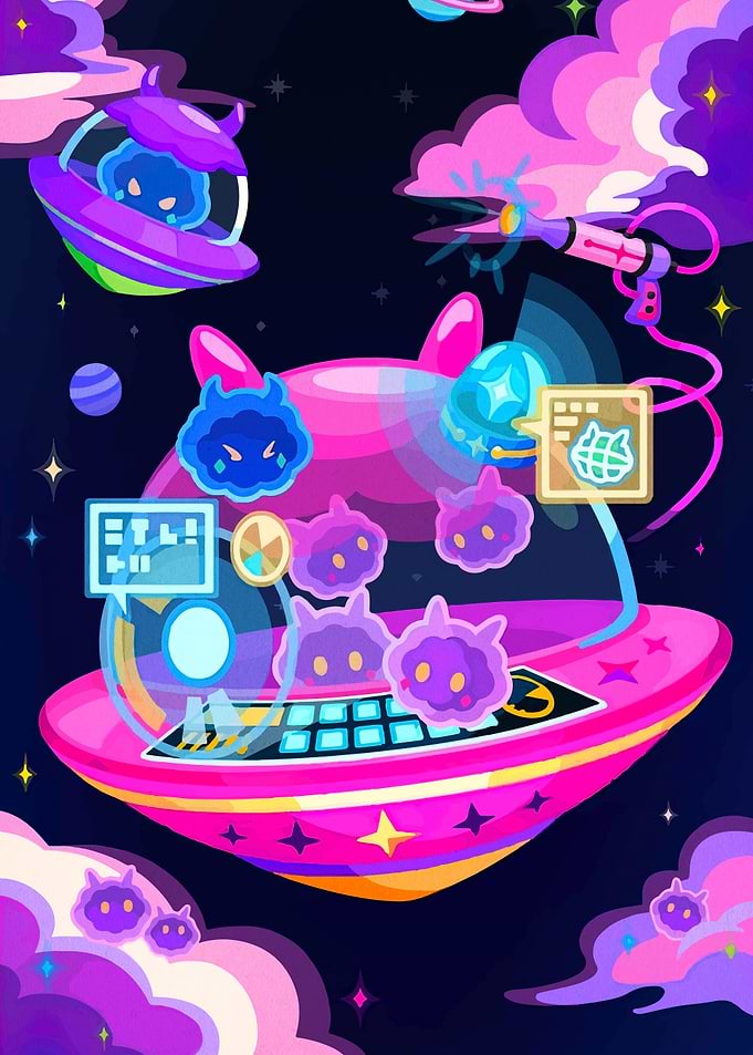 Cute Aliens in Space UFOs