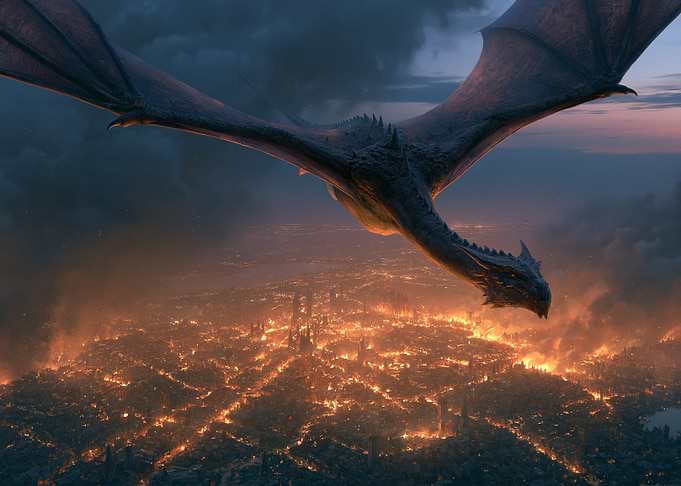 Dragon Over Burning City