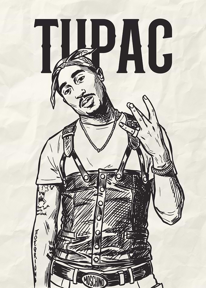 Tupac Shakur Sketch with Text