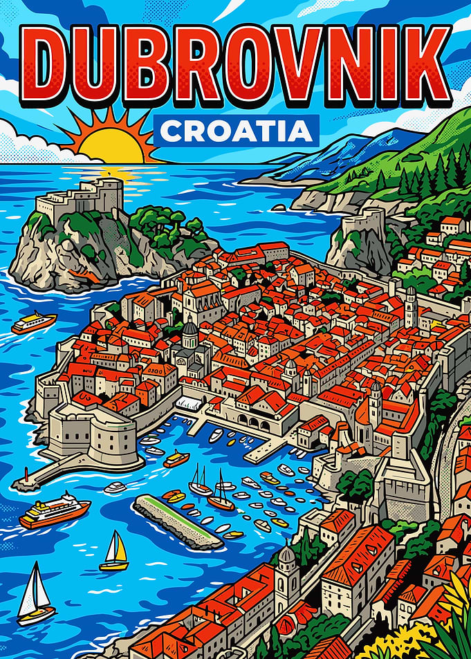 Dubrovnik, Croatia Vintage Travel Poster