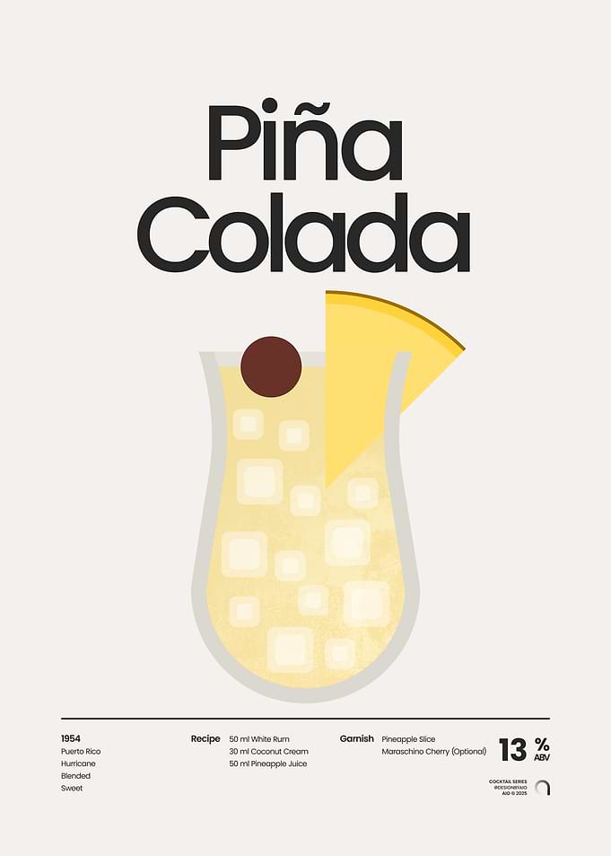 Piña Colada Cocktail Illustration Poster