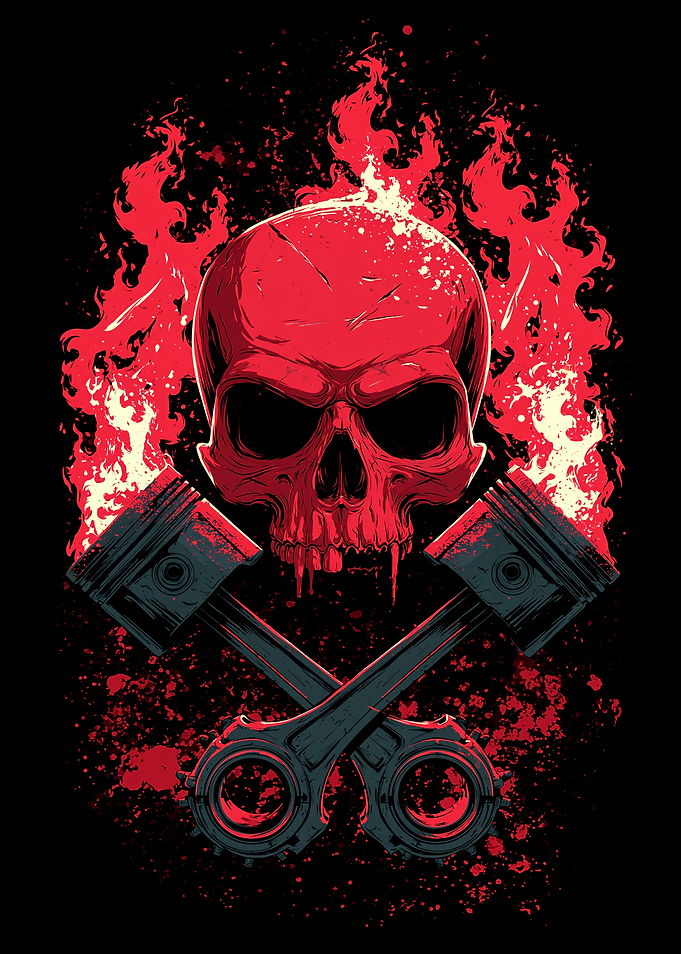 Skull and Pistons with Flames