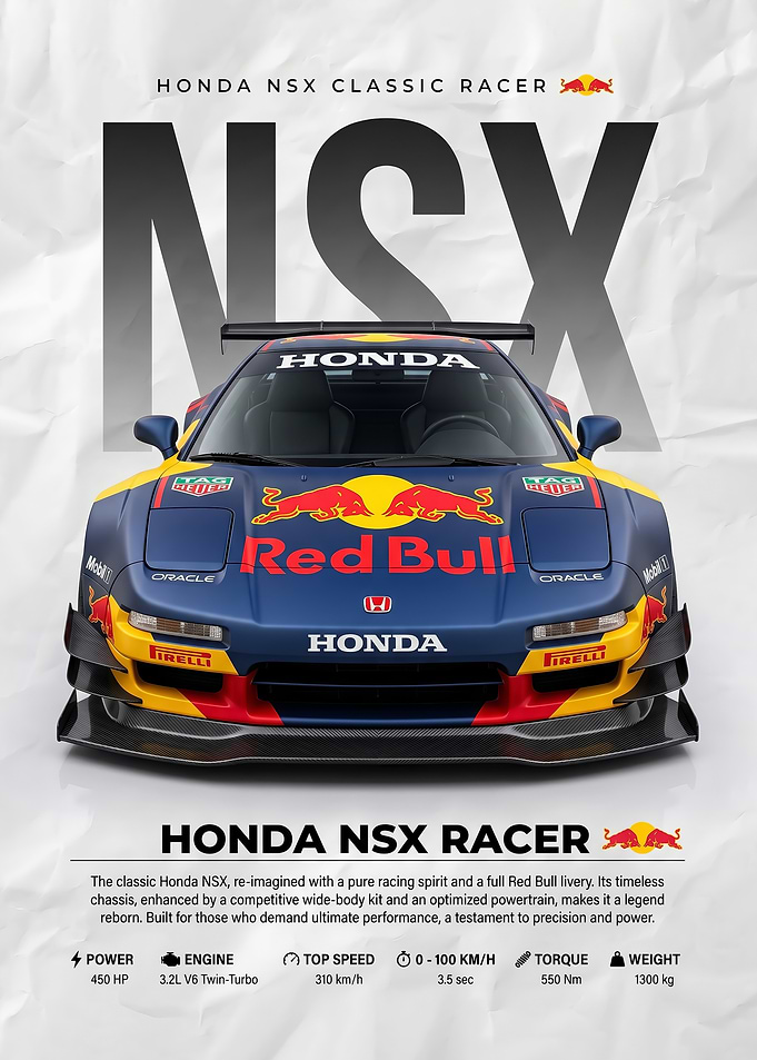 Racer Red Bull Honda NSX Classic car poster