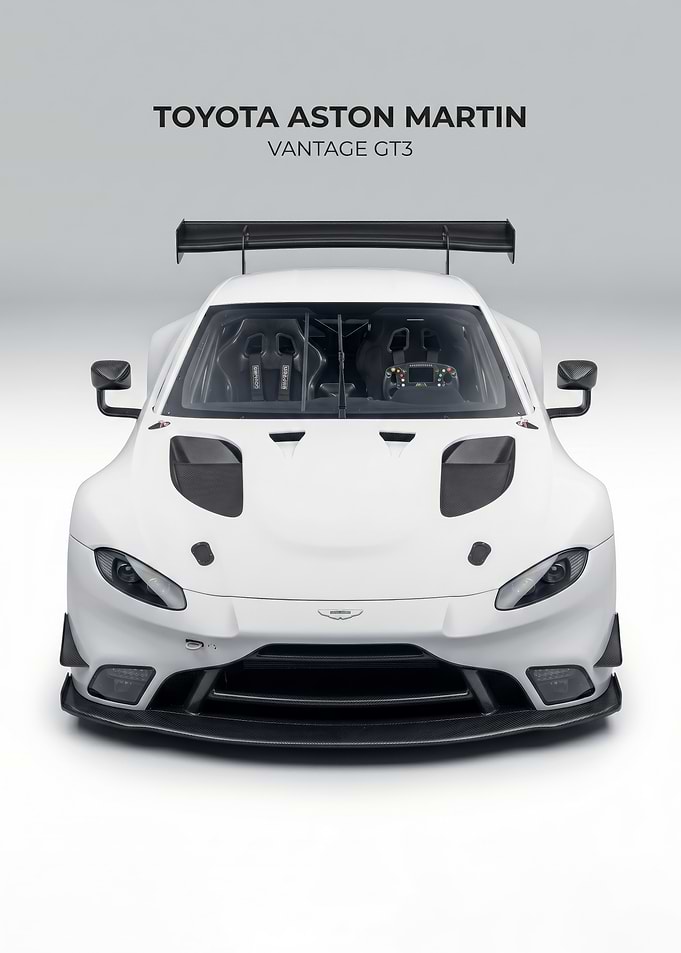 sleek White Vantage GT3 Race Car poster