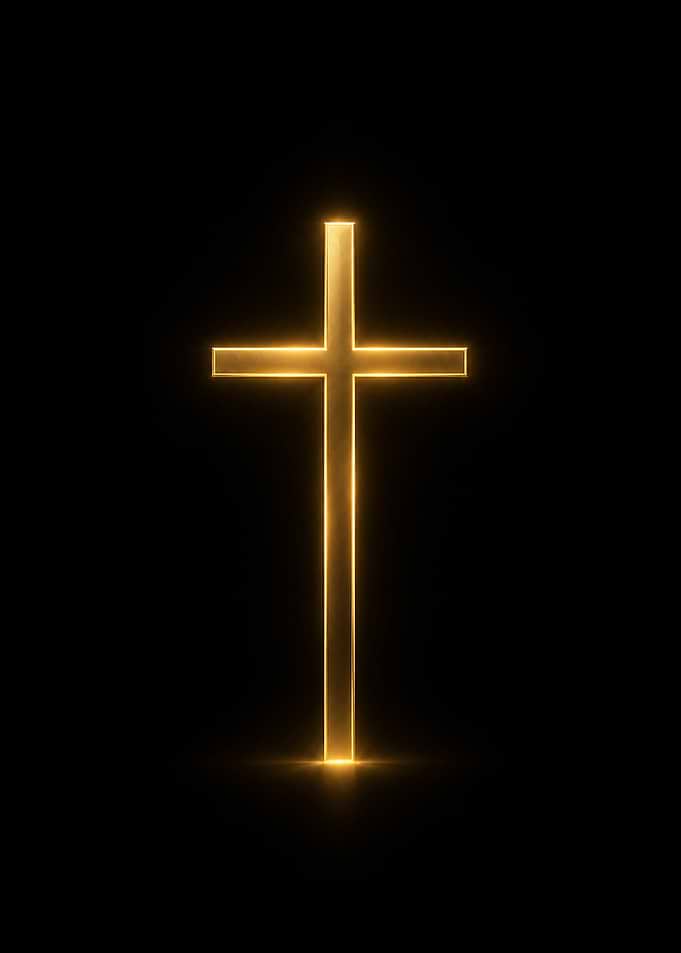 Glowing Golden Cross on Black Background