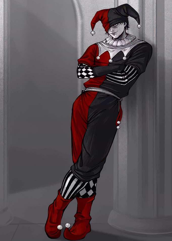 Jester Leaning Against Pillar