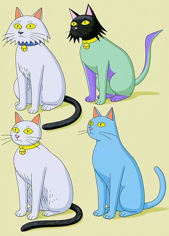 Four cartoon cats sitting