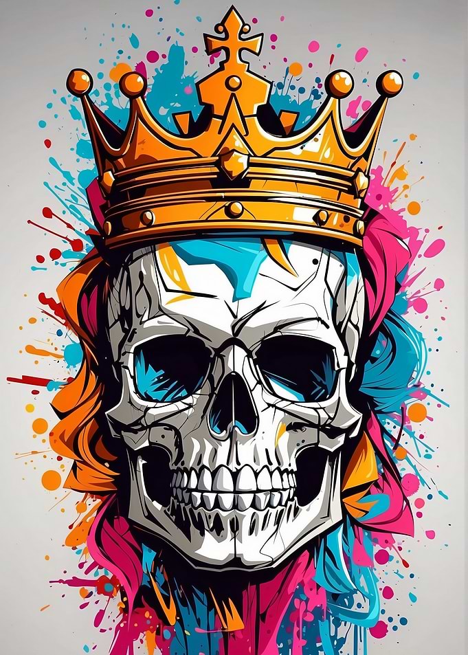 King Skull with Colorful Splatter