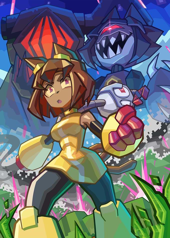 Cat Girl Warrior and Robots