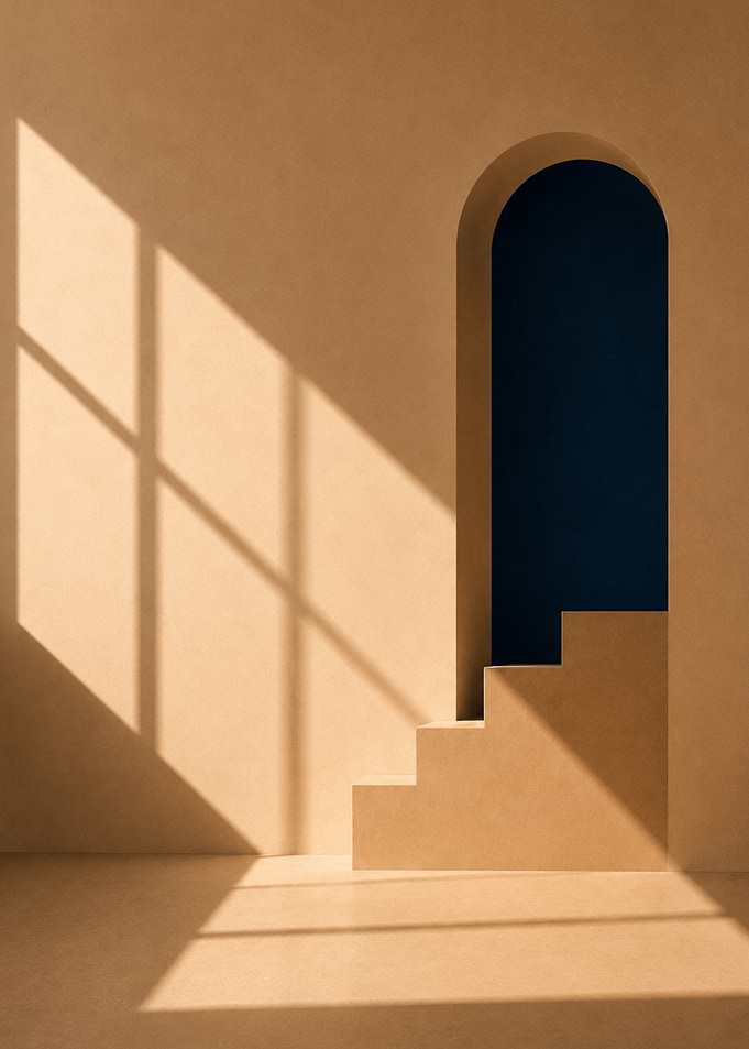 Minimalist Archway with Stairs and Shadows