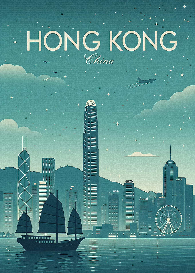 Hong Kong Skyline with Junk Boat