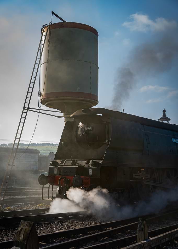British Steam Locomotive at Water Tower