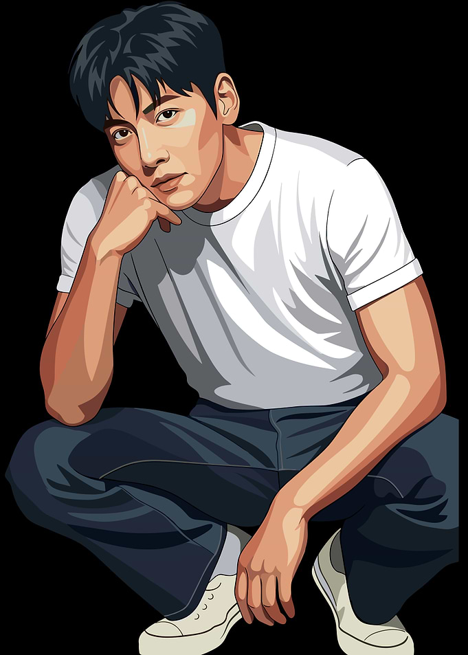 Man in White T-shirt and Jeans