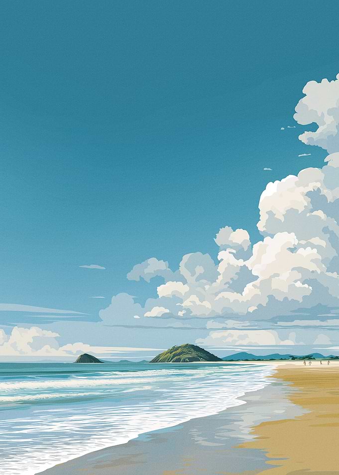 Serene Beach Landscape with Rolling Waves