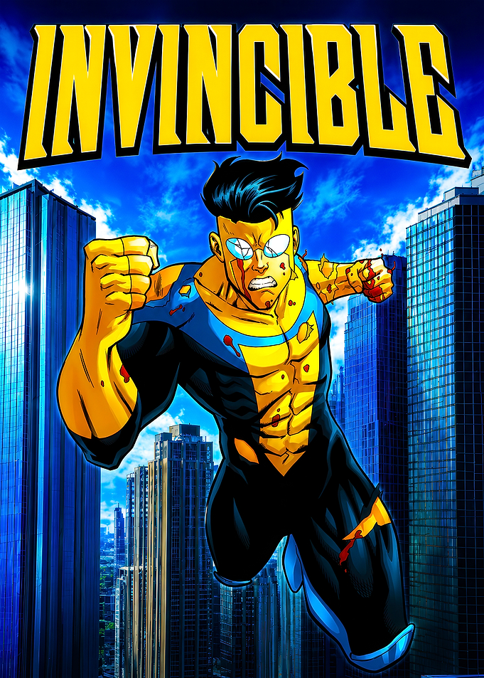 Invincible Superhero in Cityscape