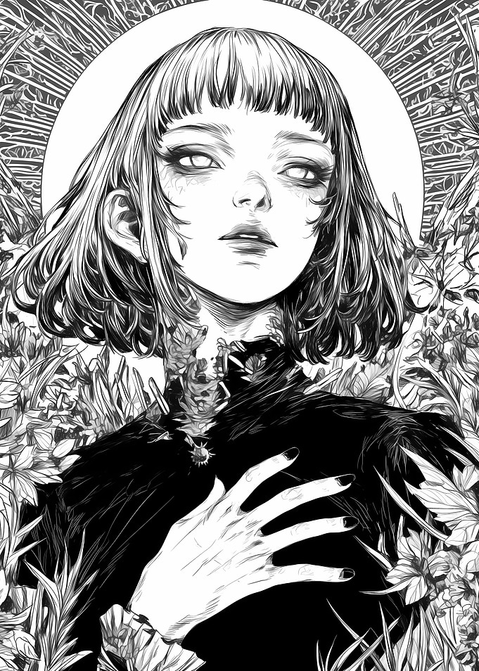 Ethereal Woman in Floral Surroundings