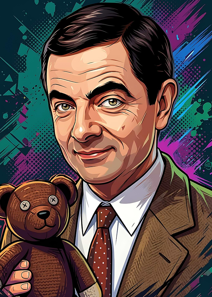 Mr. Bean with Teddy Bear Pop Art
