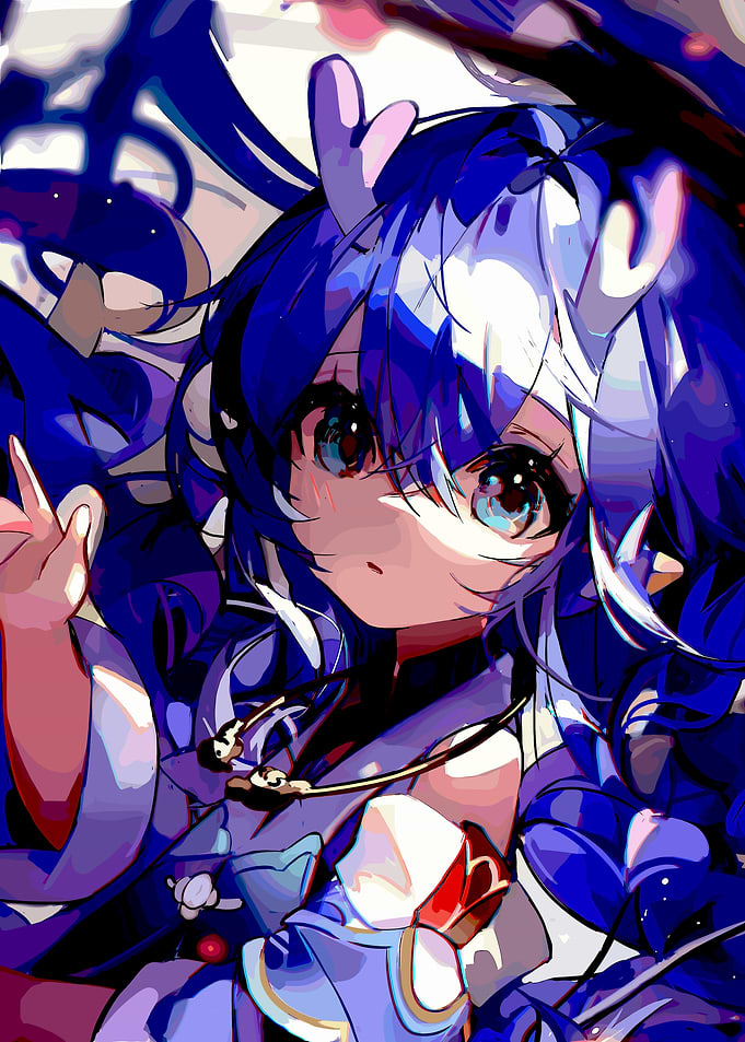 Anime Girl with Blue Hair and Horns