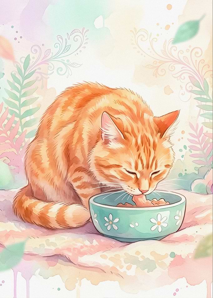 Orange Tabby Cat Eating from Bowl