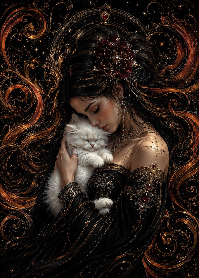 Woman Holding a White Kitten