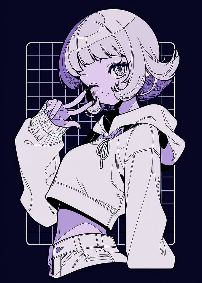 Anime Girl in Hoodie and Shorts