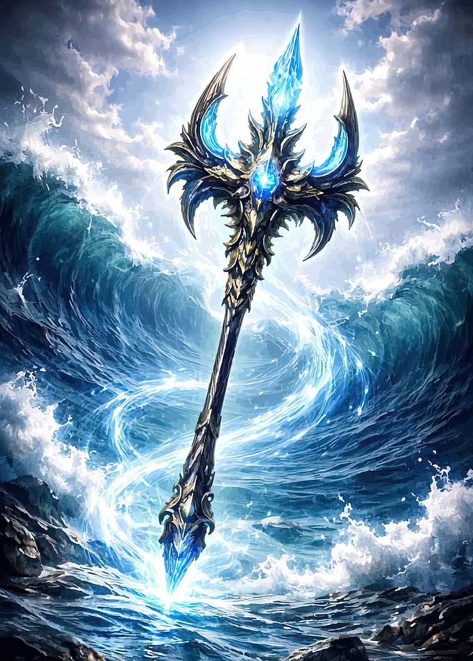 Mystical Trident in Crashing Waves