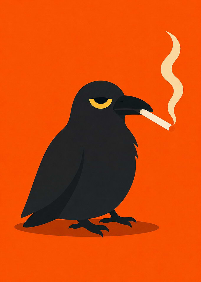 Smoking Crow on Orange Background