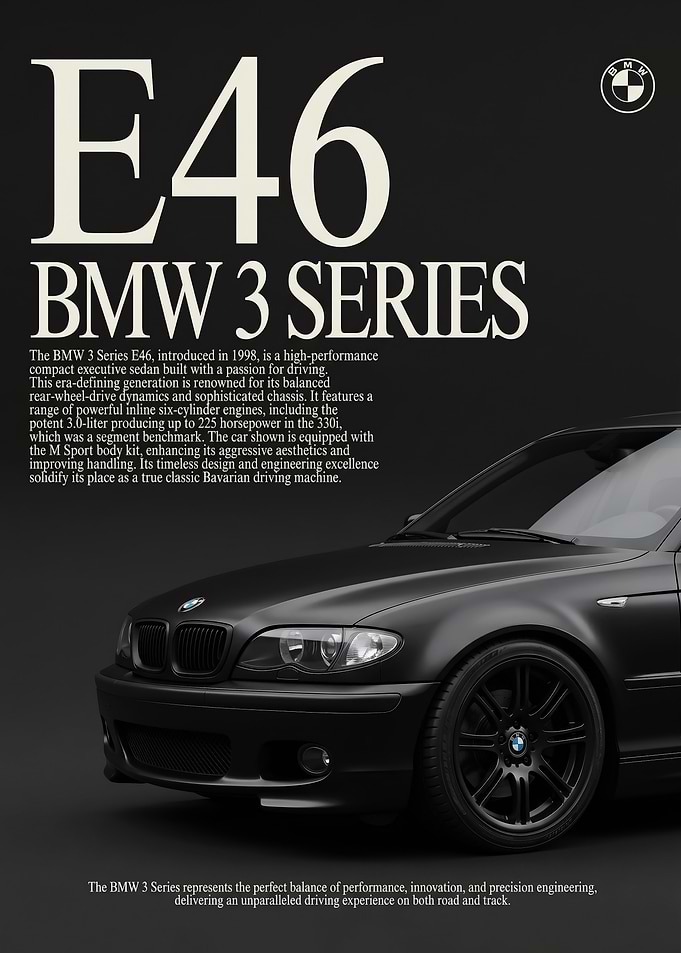 close up black BMW E46 3 Series Sedan poster