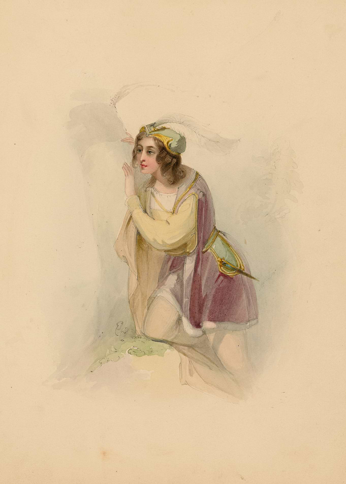 Woman in historical costume peeking