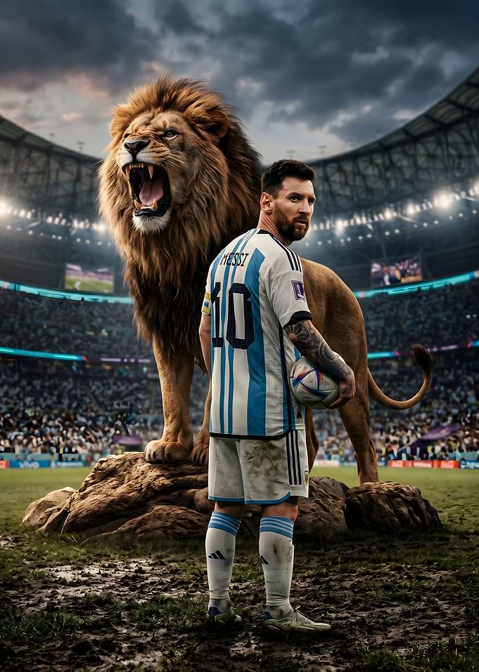 Messi and Lion in Stadium
