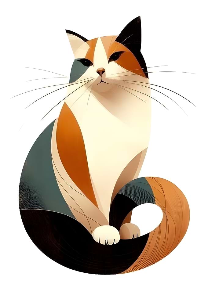 Stylized Calico Cat Illustration