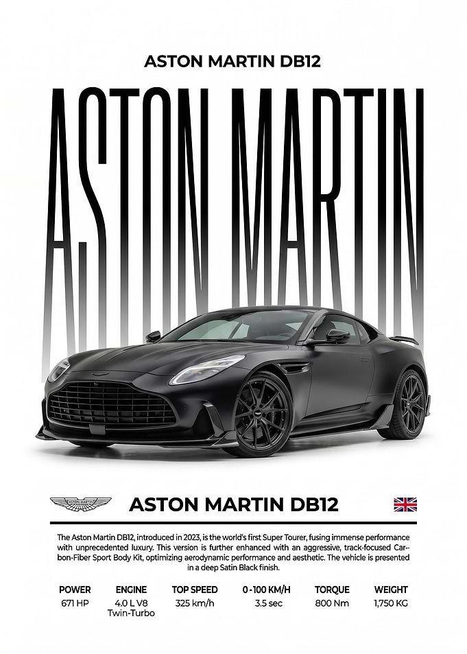 sleek black Aston Martin DB12 Black Super Tourer poster
