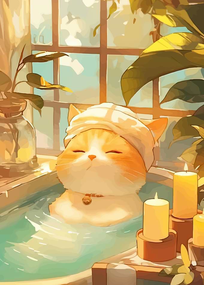 Cat enjoying a relaxing bath