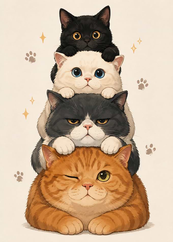 Stack of Cute Cats
