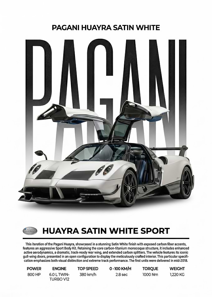 sleek whitePagani Huayra Sport poster