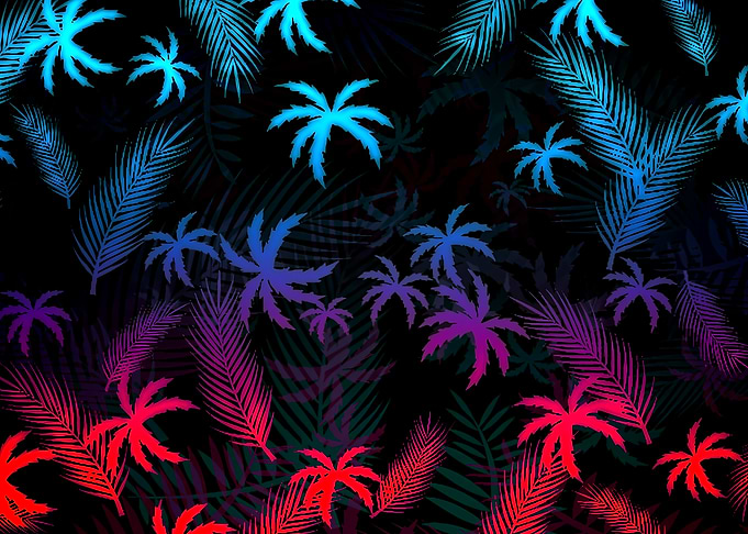 Neon Palm Tree Silhouette Background