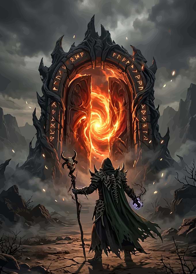 Dark Mage and Fiery Portal