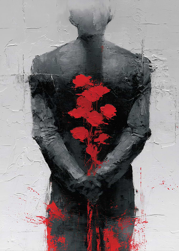 Abstract Figure with Red Flowers