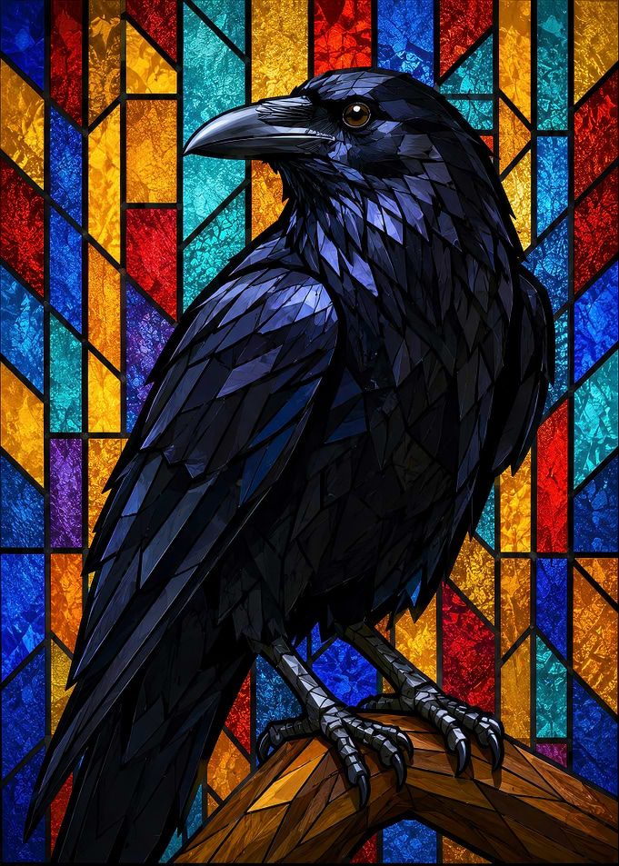 Stained Glass Raven on Branch