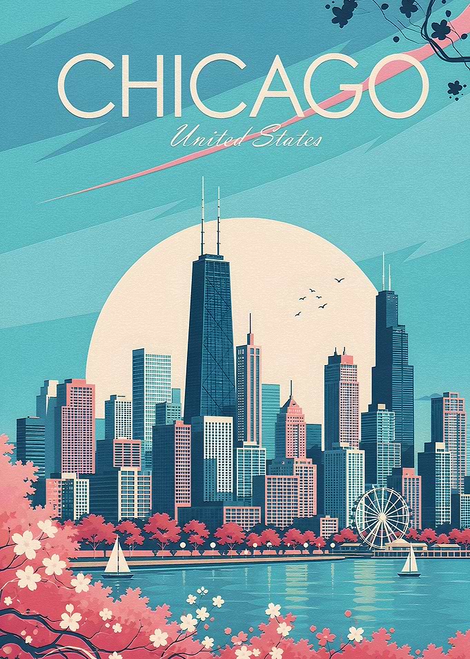 Chicago Skyline with Cherry Blossoms