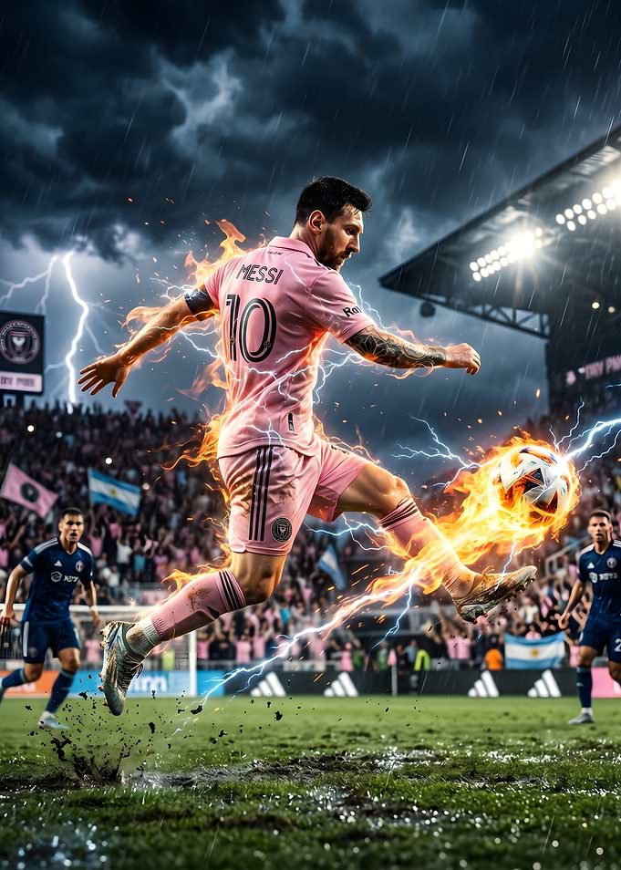 Messi electrifying soccer strike, Messi kicks fireball