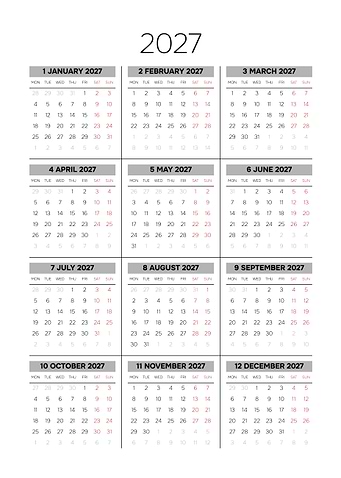 2027 Calendar Grid