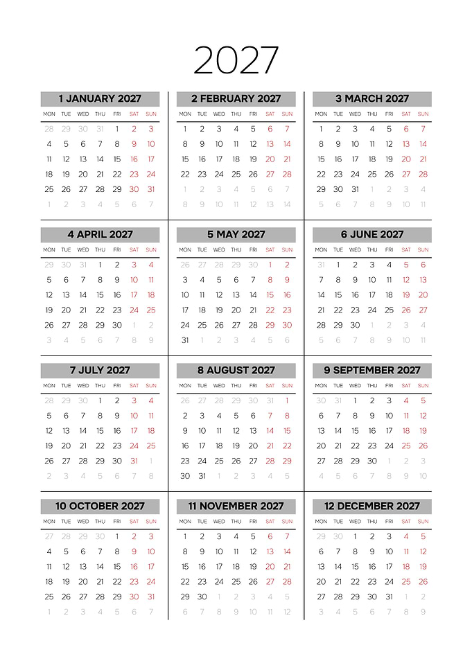 2027 Calendar Grid