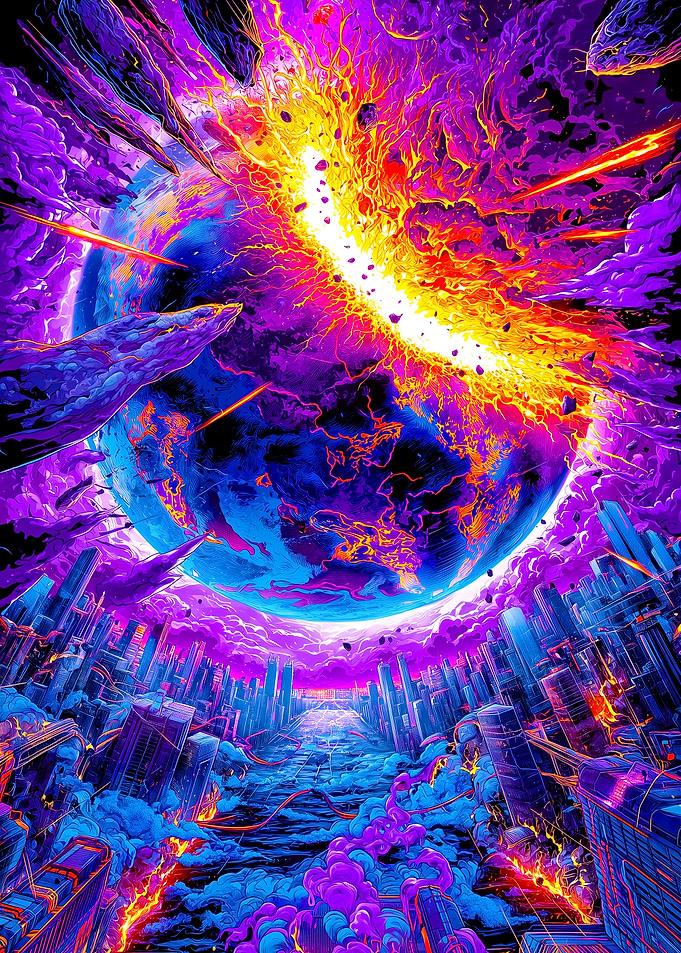 Apocalyptic Planet Collision Over City