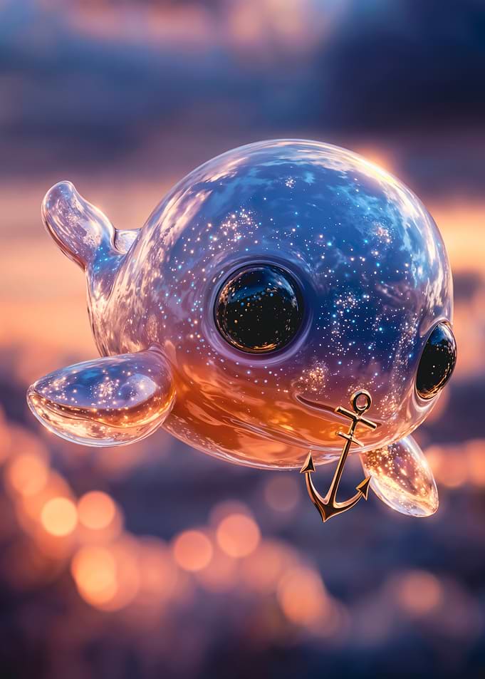 Cute Glass Whale Holding Anchor